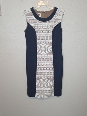 Anne Klein Navy Blue Crochet Lace Panel Sheath Dress